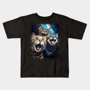 Funny Cat Moon Selfie Cute Kitten Kids T-Shirt